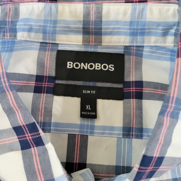 Bonobos Shirt Mens XL Slim Fit Colorful Plaid 100% Lightweight Cotton - Picture 2 of 9